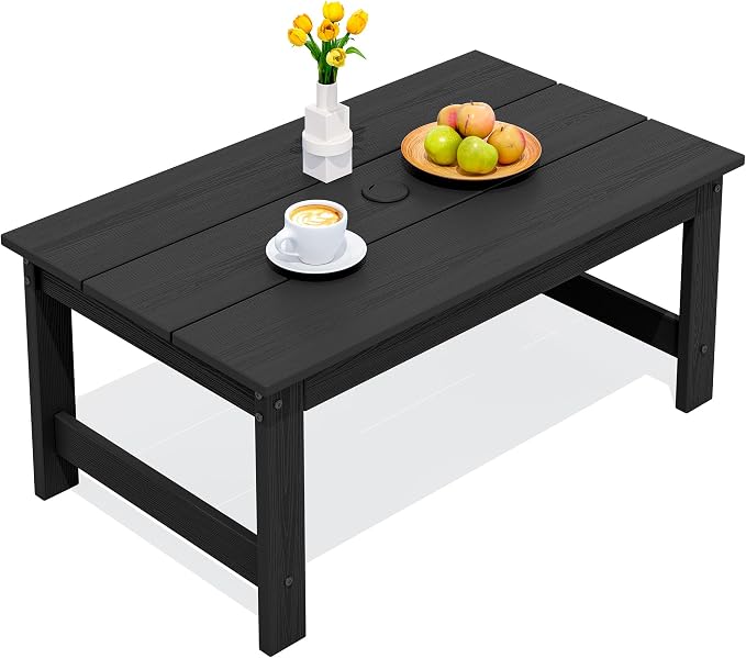 SERWALL HDPE Patio Coffee Table for Balcony, Deck, Black