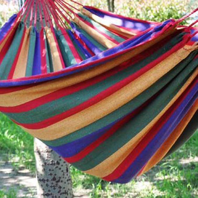 Abaodam Double Thickened Canvas Outdoor Hammock Swing for Two with Two Binding Ropes and Carry Bag, 280X150Cm Red, Camping Hanging Sleeping Bed for Patio and Backyard