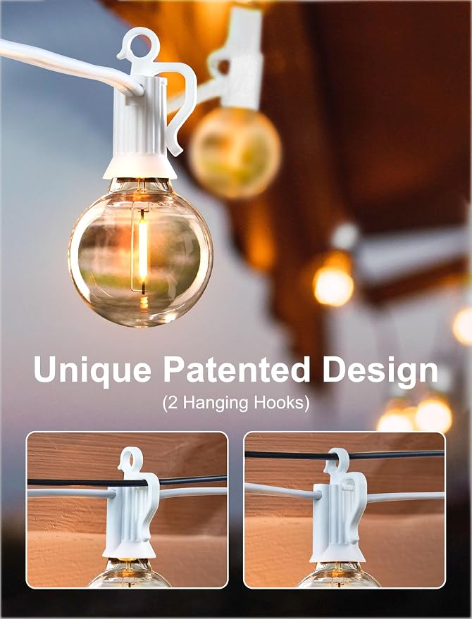 Brightown Outdoor String Lights, 69FT G40 LED IP65 Waterproof Patio Lights | 30 Shatterproof Edison Bulbs, Plug-In, Dimmable, Connectable, Hanging Light for Backyard Porch Party Decorative, White Wire