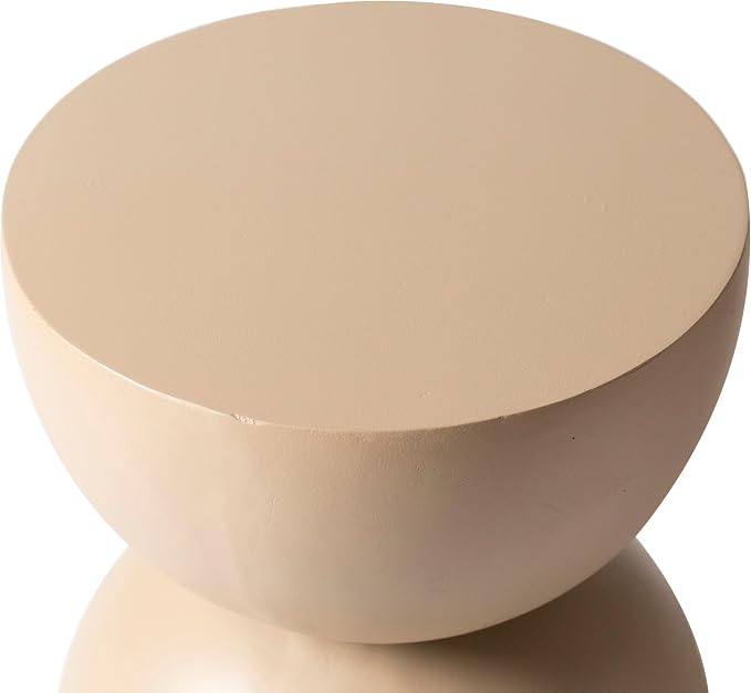 LeisureMod Minimalist Side Table, Fiber stone Round Hourglass Accent End Table Stool for Outdoor Patio, Indoor Home, Living Room Sofa, Weather-Resistant, Sage Series in Beige