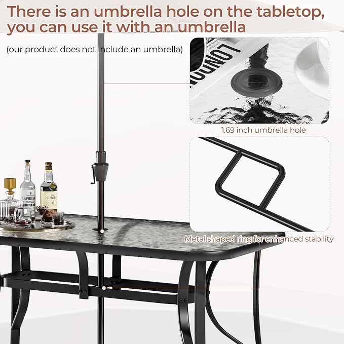 TLSUNNY 7 Pieces Patio Dining Set, Outdoor Table and Chairs W/1.69″ Umbrella Hole, 30"X 55" Table and Stackable Textilene Chair, All Weather Patio Furniture Set (Umbrella not Included) (Grey)