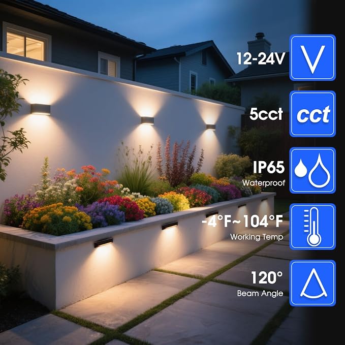 Energetic 5CCT LED Outdoor Step Lights, Low Voltage Deck Lights for Landscape, Yard, Driveway, Garden, Porch, Stairway, 8 inch, 5W, 2200K/2700K/3000K/4000K/5000K, IP65 Waterproof, Aluminum, Pack of 6