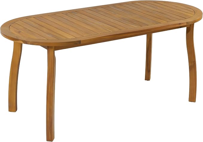 Christopher Knight Home Elva Acacia Wood Dining Table Set for 6, Solid Wood Outdoor Dining Set for 6, Weather Resistant 7 Piece Oval Patio Dining Table and Chair Set with Slatted Design, Teak