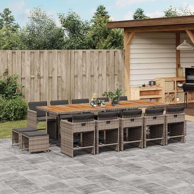 15 Piece Patio Dining Set with Cushions, Space-Saving Cube Outdoor Garden Furniture, Poly Rattan Table and Chairs for Backyard