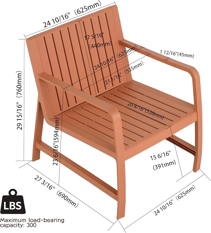 KEIKI 2 PC Outdoor Indoor Chair and Coffee Table PP Furniture Set Easy Assembly for Patio