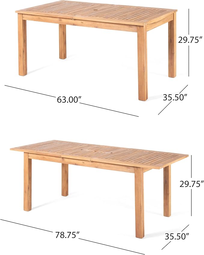 Christopher Knight Home Dudu 9-Piece Outdoor Dining Set Acacia Wood, Expandable Table with Umbrella Hole and 8 Wicker Chairs, Patio Dining Furniture Set for Garden/Backyard, Light Grey+Teak+Natural
