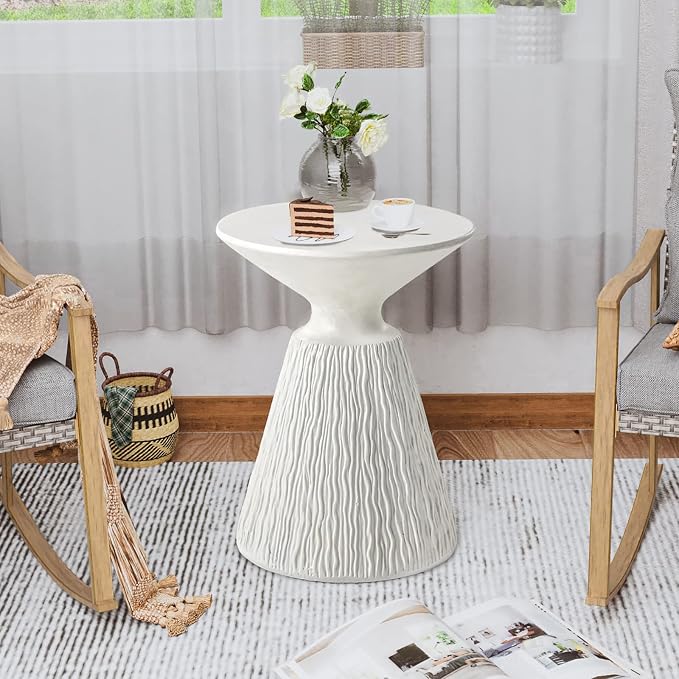 HOMPUS Outdoor Concrete Side Table Mushroom Shaped Cute Morden End Table Patio Decor Round Coffee Accent Table Garden Stool for Livingroom,Outside,Balcony,Pool (Milk White)