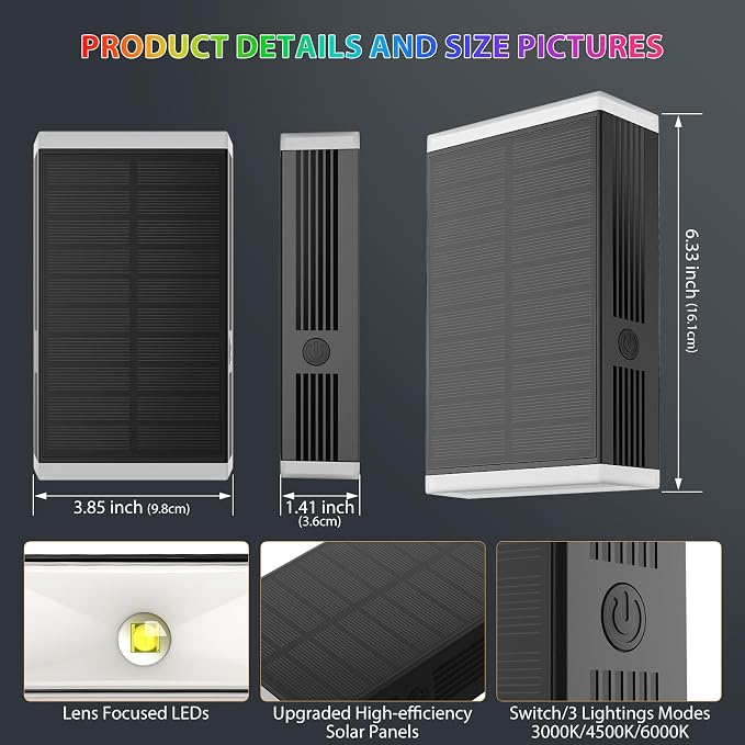 Solar Wall Light Outdoor , RGB & Warm White 8 Modes Dusk to Dawn Lighting Wall Sconce IP67 Waterproof Up and Down Solar Lights Outdoor Front Door Light for House, Garage, Porch, Doorway,Fence (1PACK)