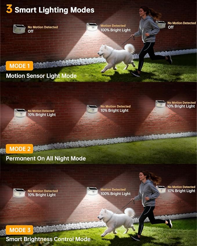 Aootek Solar Motion Sensor Lights Outdoor 120 LEDs, White, 6 Pack | Lights Reflector, 270° Wide Angle, IP65 Waterproof, Step Lights For Front Door, Yard, Garage, Deck