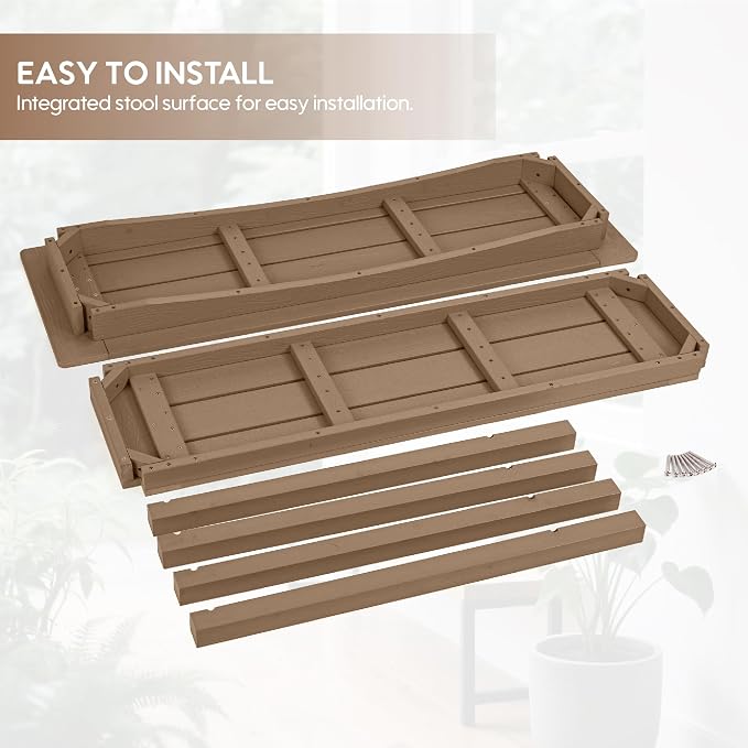 Weatherproof HIPS Outdoor Console Table, 48'' 2-Shelf Side Table Indoor/Outdoor Use, Multifunctional Buffet Table Bar Storage Organizer for Entryway, Patio, Outside Plant Stand Table, Brown