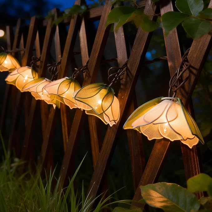 Decorative String Lights Plug in with 10 Bulbs, Flower Garland Fairy Lights Connectable Weatherproof Outdoor Indoor for Wedding Pergola Bedroom Porch Floral Home Decor (Green White)