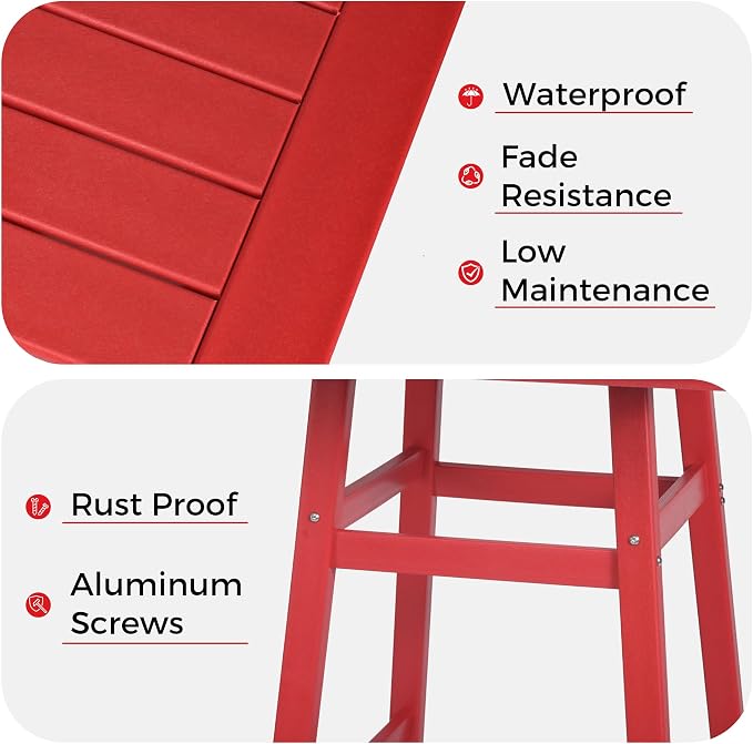 Costaelm Outdoor Bar Table, 42" Counter Height Square Patio Cocktail Bar Table with Umbrella Hole, Patio Bistro Dining Pub Table for Front Porch Deck Backyard Garden, Red