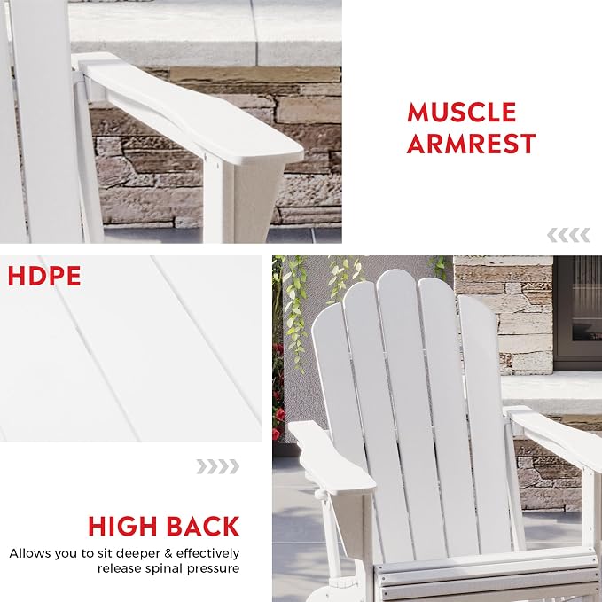Costaelm Lakeview 2-Piece Outdoor Patio HDPE Adirondack Chair with Ottoman and Cup Holder Set, White