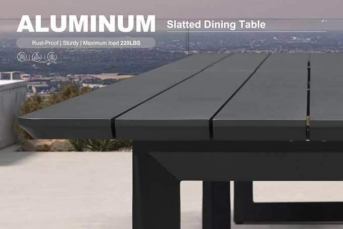 PURPLE LEAF Outdoor Dining Set for 6 with Waterproof Furniture Cover Aluminum Luxury Patio Furniture Table and Chairs Set with Removable Thick Cushion for Small Backyard Porch Garden Deck Pool, Grey