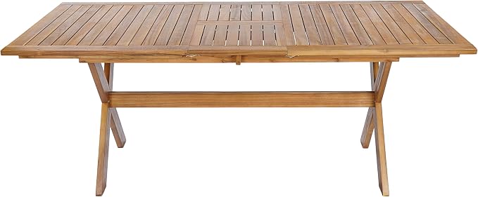 Christopher Knight Home Doca 7 Piece Acacia Wood Outdoor Dining Table Set for 6, Extendable Dining Table and 6 Patio Chairs with Cushion & Rope Accent, Wooden Outdoor Patio Furniture Set, Teak+Beige