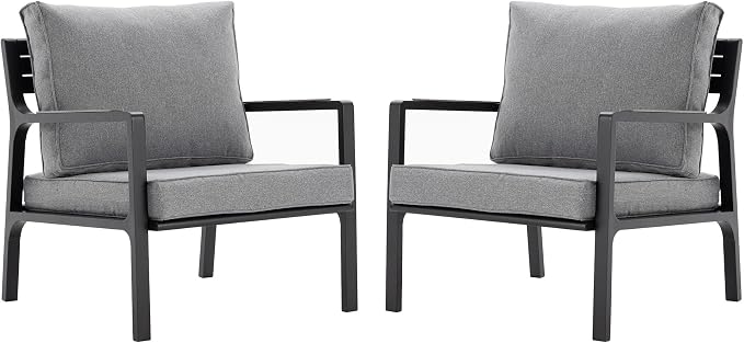 COSIEST 2-Piece Iron-Aluminum Patio Chairs Set, Cushioned Outdoor Armchairs with Waterproof Stain-Resistant Cushions, Rust-Proof Single Seats for Porch, Poolside, Deck, Balcony