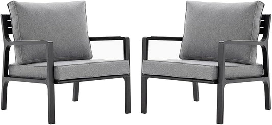 COSIEST 2-Piece Iron-Aluminum Patio Chairs Set, Cushioned Outdoor Armchairs with Waterproof Stain-Resistant Cushions, Rust-Proof Single Seats for Porch, Poolside, Deck, Balcony