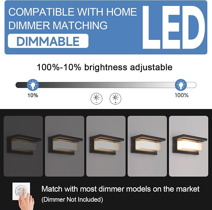 2 Pack 24W LED Outdoor Wall Lights Exterior/Interior Adjustable 3-Color Sconces Lights 2100LM IP65 Waterproof Modern Outdoor Wall Mount Lighting Fixtures Aluminum Wall Lights Compatible with Dimmers