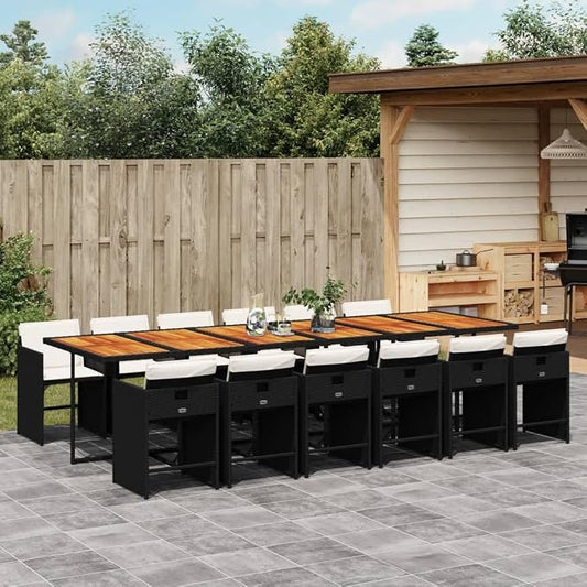 13-Piece Outdoor Dining Set with Cushions Black PE Rattan Patio Furniture Set for Garden Backyard Balcony Porch