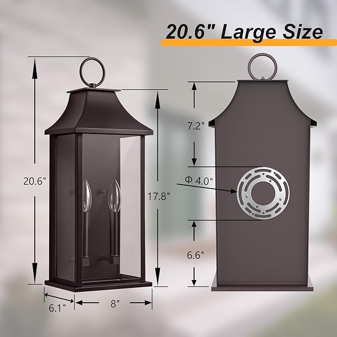 Dusk to Dawn Outdoor Wall Sconces 2-Light, 20.6", Bronze | Large Outside Wall Sconce, Aluminium Wall Light Fixture with Glass, Waterproof Exterior Lamp for House, Porch, Garage