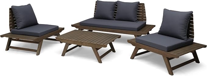 Christopher Knight Home Outdoor Acacia Wood 4 Seater Chat Set, Gray and Dark Gray