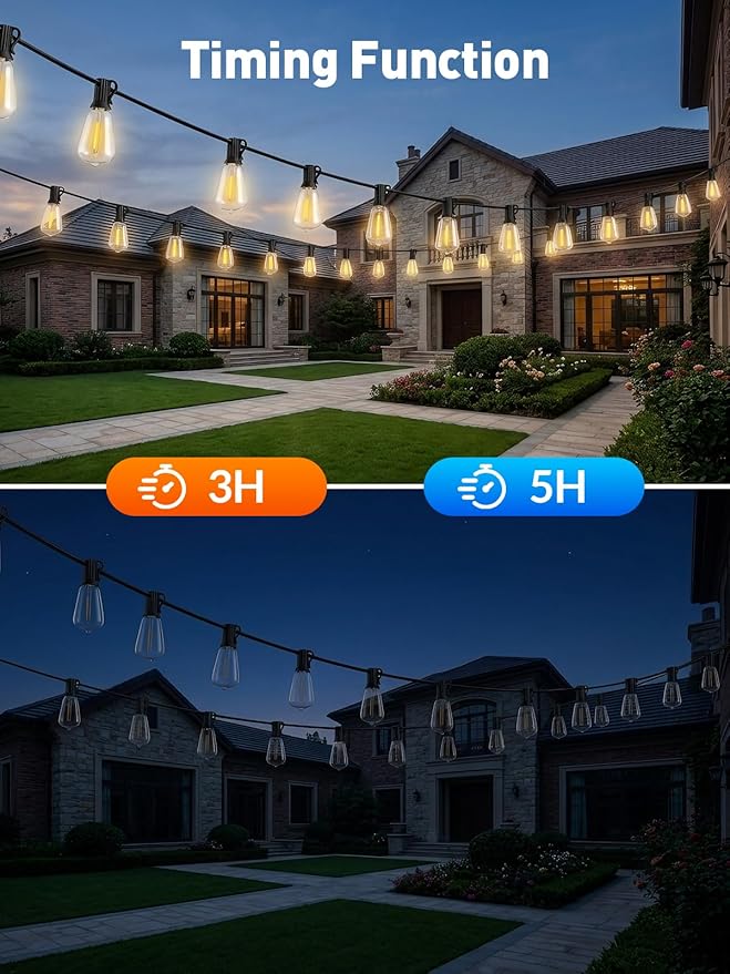 65ft Solar String Lights Outdoor - Waterproof Solor Powered Patio Light | Hanging Outside Backyard Camping Yard Gazebo Garden Pergola Bistro Balcony Cafe Party Fence Lighting LED Edison Bulb & Remote