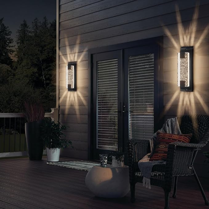 camuucci Dusk to Dawn Outdoor Wall Light, Sparkling Glow Porch Sconce | IP65 Waterproof Exterior LED Wall Light, Bubble Acrylic Design, 15.7-Inch Front Door Light for Porch,Patio, Black