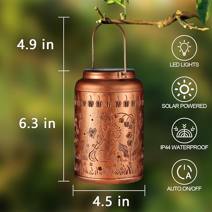 Solar Lanterns Outdoor Waterproof Garden Decor Gifts for Women(Cat) | Metal Hanging Solar Lights Birthday Gifts for Grandma Mom Solar Decoration Outside for Yard, Patio, Backyard, Porch