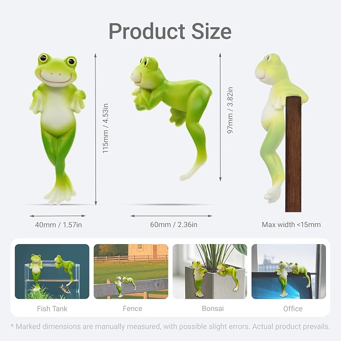 2PCS Frog Figurines Plant Pot Hugger Garden Statue Decor | Funny Plant Decoration for Pots Bonsai Succulents Aquariums, Creative Gift for Plant Parents (2 Unique Styles)