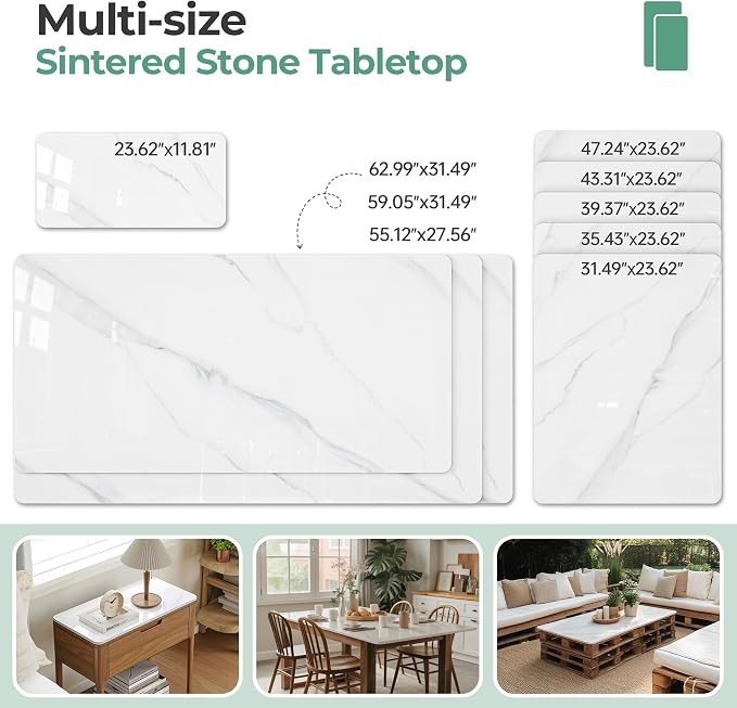 Rectangle Table Top,55.1” x 27.6” White Sintered Stone Tabletop, DIY Replacement & Cover Marble Desktop, Scratch & Wear Resistant, Easy to Clean, Suitable for Indoor & Outdoor