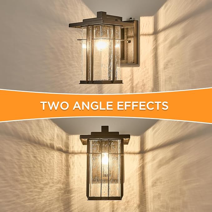 Dusk to Dawn Outdoor Wall Light 2 Pack Outside Wall Lamp Sensor Exterior Light Fixtures Wall Mount 10"H Garage Light Outdoor IP65 Porch Light with Seeded Glass Exterior Wall Sconces for House Patio