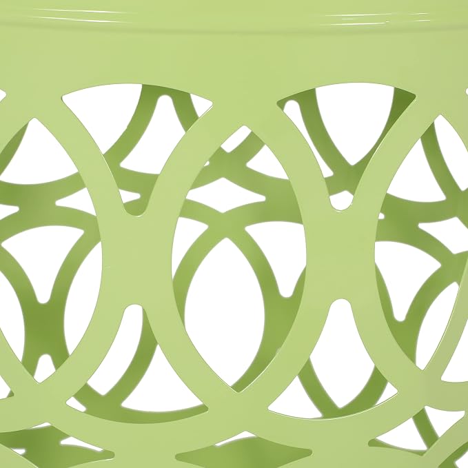 Set of 2 Lime Green Metal Outdoor Side Tables, Round Patio End Tables, Weather Resistant Accent Stools, Geometric Cutout Design, Indoor & Outdoor Decorative Tables for Garden, Balcony, Living Room