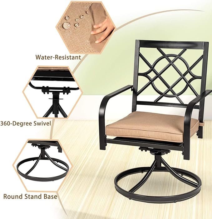 Crownland 7 PCS Furniture Patio Dining Set, 6 Swivel Metal Chairs and Rectangular Outdoor Dining Table with Khaki 9FT Round Outdoor Umbrella (Metal Tabletop)