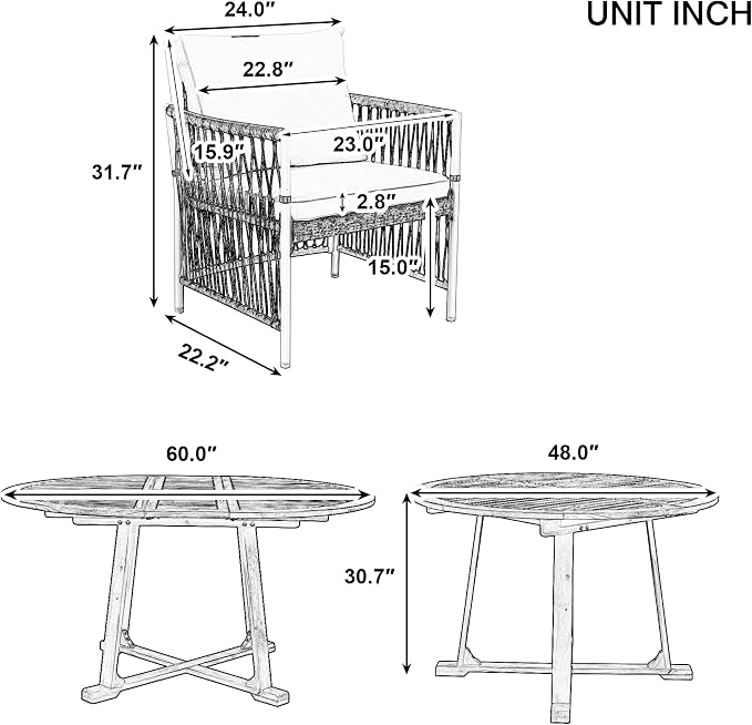Modern 5-Piece Outdoor Patio Dining Set, All-Weather Acacia Wood Extendable Round Dining Table with 12inch Butterfly Leaf and 4 Rattan Arm Chairs for Backyard, Garden, Poolside