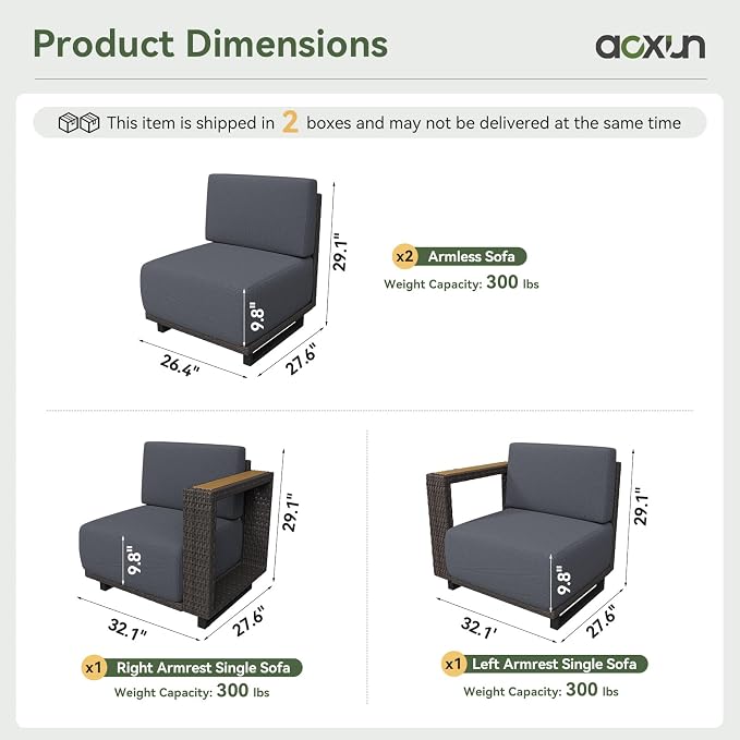 Aoxun Patio Furniture Set, 4 Piece Outdoor Wicker Sectional Sofa Set, All-Weather Rattan with 10'' Ultra-Thick Cushions, Outdoor Conversation Set for Backyard, Poolside and Garden, Brown/Dark Gray