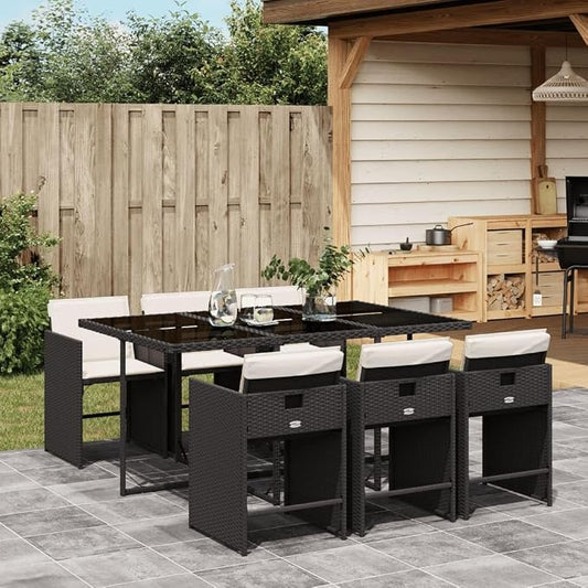 7-Piece Patio Dining Set with Cushions Black PE Rattan Outdoor Furniture Set for Garden Backyard Balcony Porch