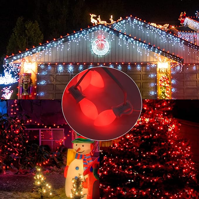 C7 Red Christmas Lights Outdoor, 25Ft C7 Incandescent Christmas Decorations String Lights With 27 Red Ceramic Bulbs, Vintage Christmas Lights for Outdoor Roofline Patio Party Xmas Tree Valentines
