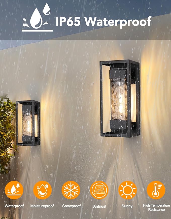 Modern Outdoor Light Fixture, Exterior Wall Sconce Waterproof Porch Light, Outside Lamp for House with Water Glass for Garage Doorway