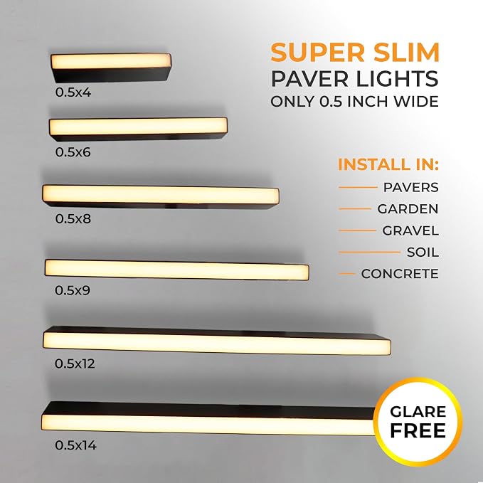 LUMENGY Paver Light Slim 0.5x18 Inch (0.55x17.72), 2700K Warm White, Glare-Free Linear Lighting for Driveways, Walkways and Paver Borders, 12V Hardwired, IP67 Waterproof, Drive-Over Rated