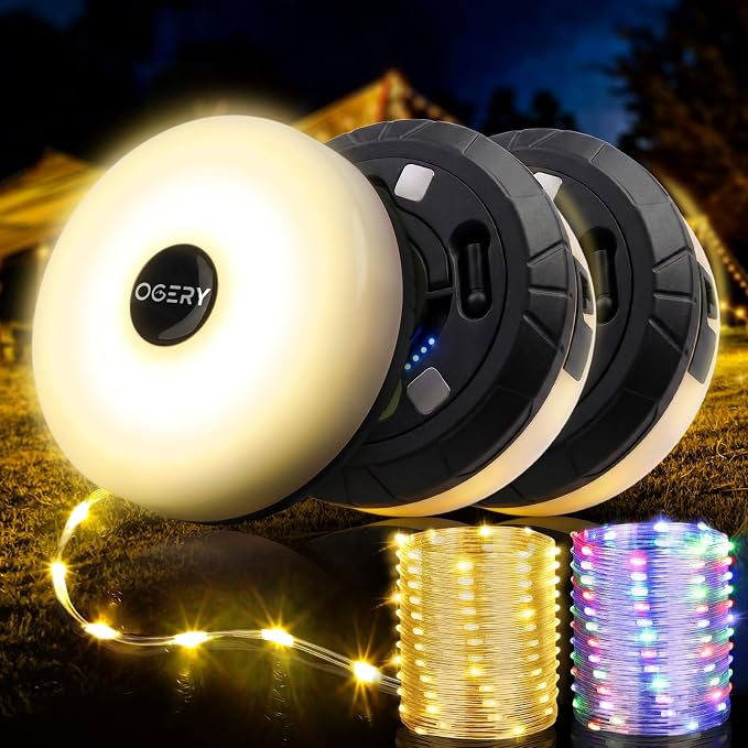 3-Pack Camping String Lights, 32.8FT Rechargeable Lights | Protable Rechargeable Fairy Tent Lights String , Waterproof Portable LED Lamp for Outdoor Indoor Patio Decor Essentials