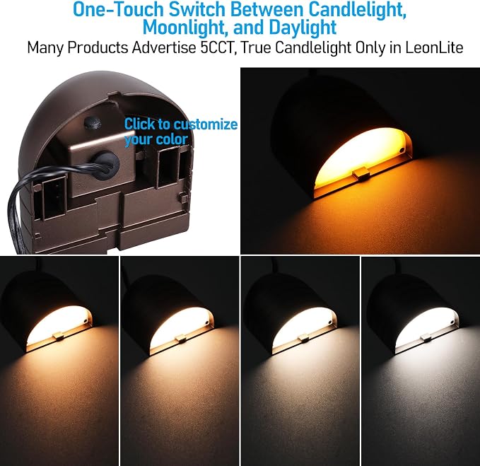 LEONLITE 12-Pack 5CCT Low Voltage LED Deck Lights, 250LM Ultra Bright | 1800K/2700K/3000K/4000K/5000K, CRI90, 12-24V AC/DC, Anti Glare Step Railing Light, Fence Down Light, IP65, Oil Rubbed Bronze