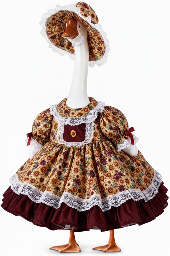 Soulchen 1 Set Fall Porch Goose Outfit 23" Thanksgiving Sunflower Cement Goose Clothes Dress and Hat Costume Set for Autumn Yard Lawn Outdoor Garden Patio Decor