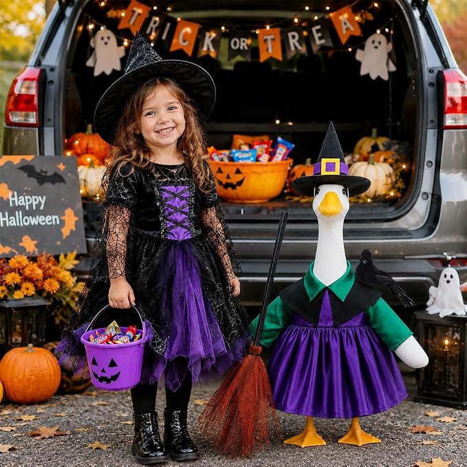 Celltestria Halloween Goose Outfit Witch Lawn Porch Goose Clothes Fall Halloween Crow Goose Costume for 23" Geese Outdoor Patio Yard Lawn Decoration