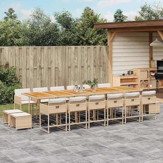 17-Piece Outdoor Dining Set, PE Rattan Garden Table and Chairs, Space-Saving Cube Furniture with Cushions, Patio Backyard Wicker Seating Group