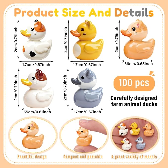 Novabright 100 Pcs Mini Resin Cat Ducks Tiny Resin Cat Ducks Figures to Hide Small Animal Statue for DIY Cake Craft Garden Landscape Ornament Potted Decoration Birthday Party Supplies