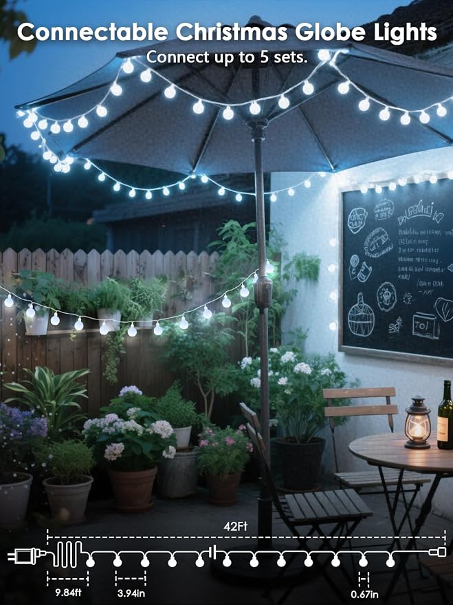 Connectable Globe String Lights Indoor 100LED Smart Fairy Lights Plug in | Voice Controlled, 43FT White Classroom Light, 12 Modes, Timer & Remote, Waterproof Christmas Light for Bedroom Party Decor