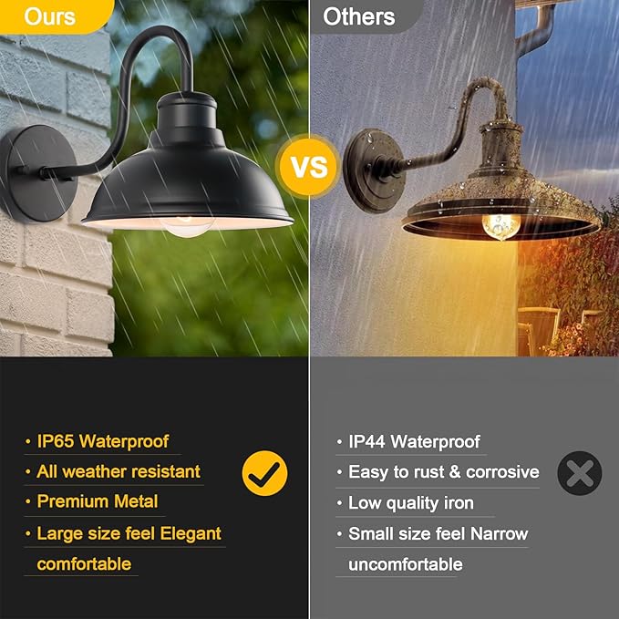 Barn Light Outdoor Wall Lights 8" Exterior Lighting Fixtures 2 Pack | Anti-Rust Waterproof Farmhouse Industrial Vintage Matte Black Wall-Mount for Porch Garage Patio Yard ETL Listed