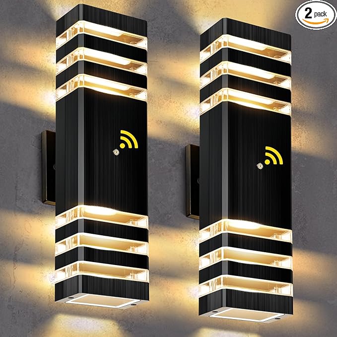 LED Square Up & Down Wall Lights,Outdoor Wall Lights Exterior Light Fixtures Wall Mount, Up Down Porch Lights Outdoor for House Porch Garage, 3000K, Aluminum Body,Waterproof IP65,2 Pack 16"
