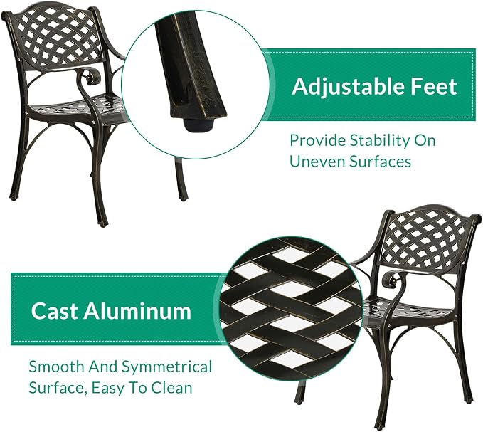 VIVIJASON 5-Piece Outdoor Patio Dining Set, All-Weather Cast Aluminum Conversation Set, Patio Furniture Set for Balcony Lawn Garden Backyard, Include 4 Chairs, a 30.5” Square Table with Umbrella Hole
