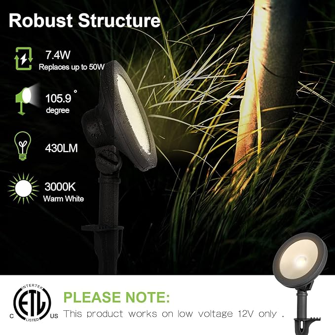 hykolity Low Voltage LED Landscape Wall Wash Light, Outdoor Spotlights | Die-Cast Aluminum, Waterproof Low Voltage Landscape Lighting, 7.4W 430LM 12V-15V, Wired Spot Lights for Tree Building, 4 Pack